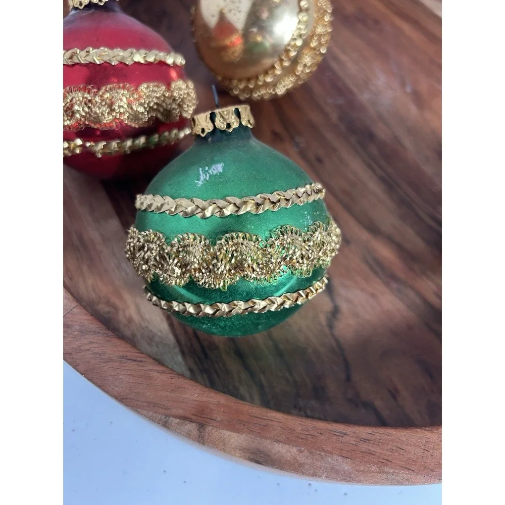 Vintage Glass Christmas Ornament‎ Lot 4 Victorian Gold Brocade Red Green Estate